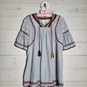 Maeve Anthropologie Tunic Top Stripe Embroidered Crochet Spring Summer BOHO